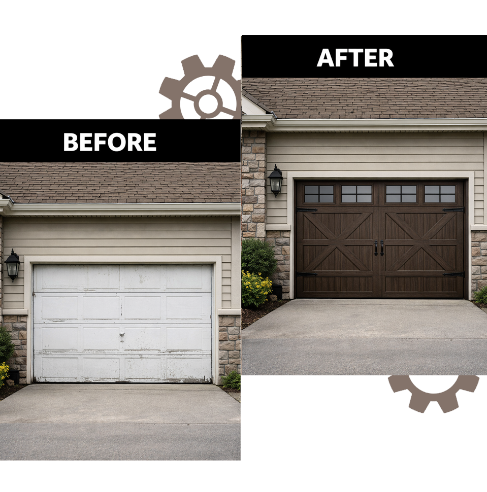 Before and after garage door repair in Walnut Park CA